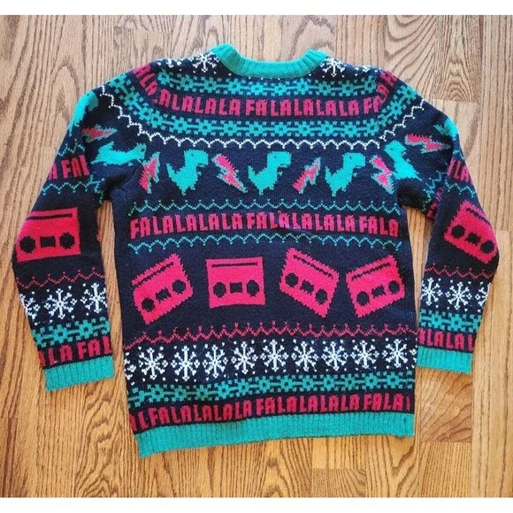 Ugly Christmas Sweater T-Rex Dinosaur With Boom Box Radio Kohl's Youth Medium M - Picture 7 of 11